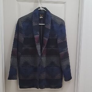Blue and Gray Aztec Patterned Blazer